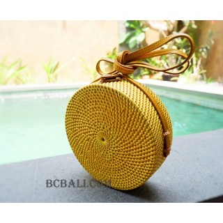 straw synthetic rattan circle bag yellow 